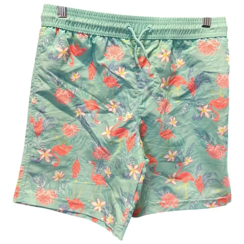 NWOT Tommy Bahama Kids Swim Tropical Flamingo Mint Green Top & Shorts - Size 12
